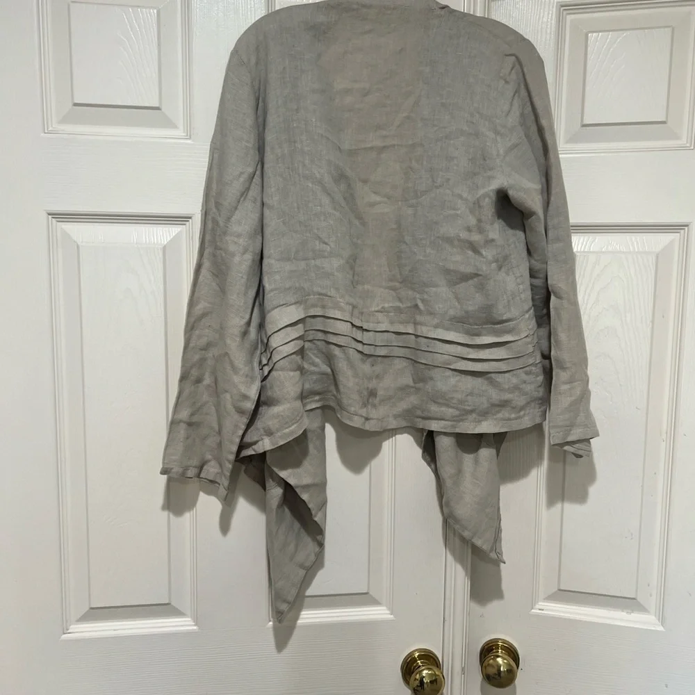 SAGA Women Sz M Blazer Cardigan Linen Lightweight Open Front Gray Lagenlook Boho